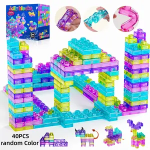 40 PCS Soft Jelly Blocks Set for Toddlers, Sensory Montessori STEM Building Toys for 3+ Year Old, Squishy Stretchy Stacking Blocks, Non-Toxic Silicone Educational Construction Gift for Creative DIY Play