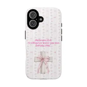 I will never leave you nor forsake you Tough Phone Cover,  stripe floral phone case, pink tone protective cover, gift, jesus, christian