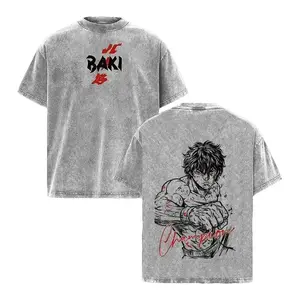 Baki Hanma Gym Pump Cover Tee – Grappler Baki Anime Shirt, Aesthetic Vintage Washed Oversized Streetwear, Heavyweight Cotton Workout T Shirt, Bodybuilding Motivation Graphic Manga Design,  Double-sided printing  AW