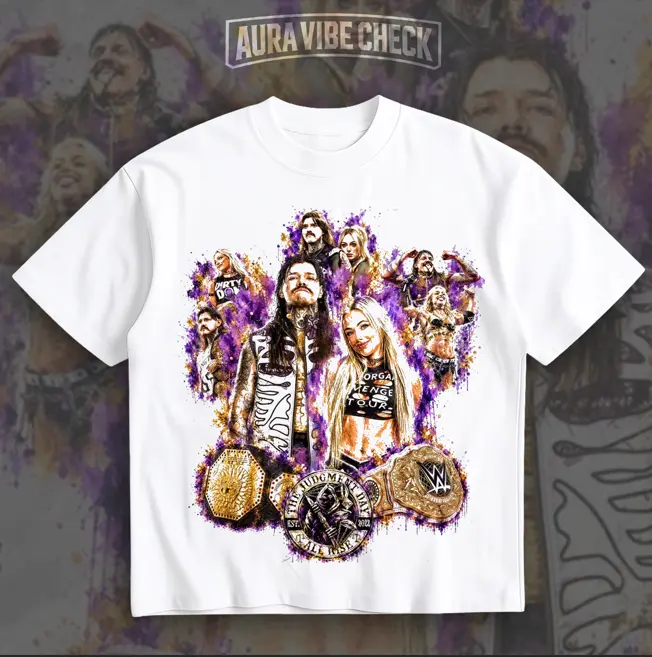 Men's Casual Heavyweight Cotton Short-Sleeve Graphic Tee Top - Menswear with Soft Vintage Dominik Mysterio, Liv Morgan, Judgment Day Pro Wrestling Prints