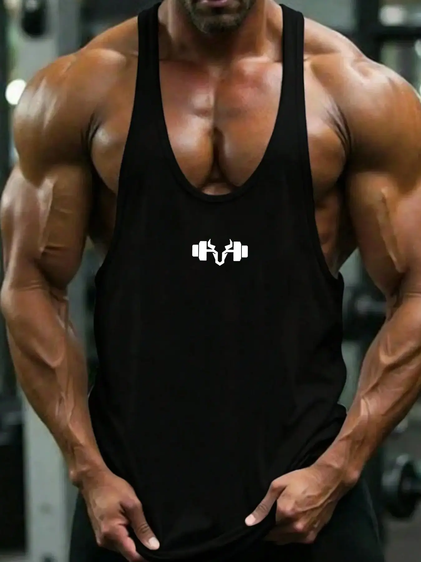 Men's Gym Tank Top - Breathable Quick-Dry Workout Singlet with Dumbbell Print, Slim Fit Muscle Tee for Bodybuilding, Running, Streetwear & Casual Athleisure, All-Day Comfort Athletic Top, Fitness Apparel