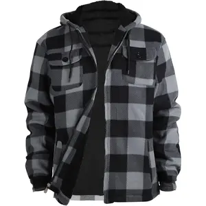 Heavy Thick Flannel Plaid Jacket Sherpa Fleece Lined Hoodies for Men Zip Up Winter Warm Coat Buffalo Zipper Sweatshirt