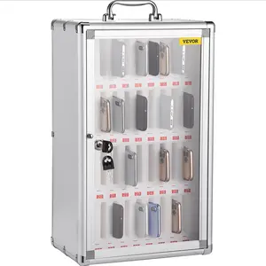 VEVOR 36-Slot Silver Aluminium Cell Phone Locker - Wall-Mount Storage Cabinet, 12.6"x7.9"x20.1"/32x20x51cm, Humanized Handle, Key Lock, Number Tags for Classroom Students