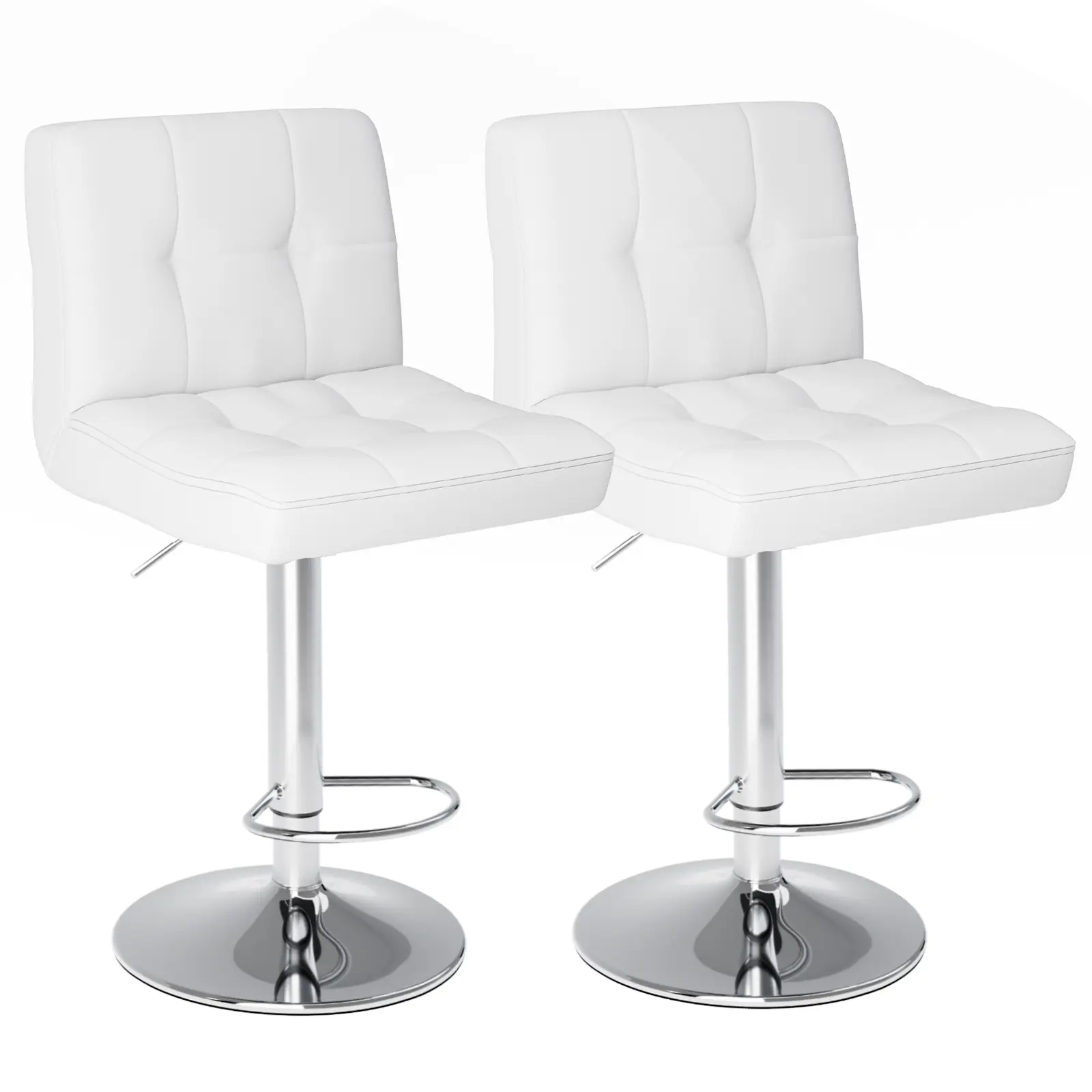 Set of 2 Classic Armless PU Leather Swivel Counter Bar Stools - Adjustable Height Hydraulic Swivel Chairs with Thick Seat Cushion, Fixed Back for Kitchen Island Countertops, Home Decor, Dining Chairs