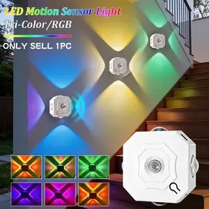 Motion Sensor LED Wall Light, 3 Color RGB Adjustable, USB Rechargeable, Auto On/off, Suitable for Bedroom, Stairs, Hallway, Cabinet