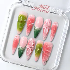 NailPhoria SPRING ROSÉ - SPRING Handmade Press-On Nails | Reusable, Salon-Quality, Long-Lasting, Glossy Design