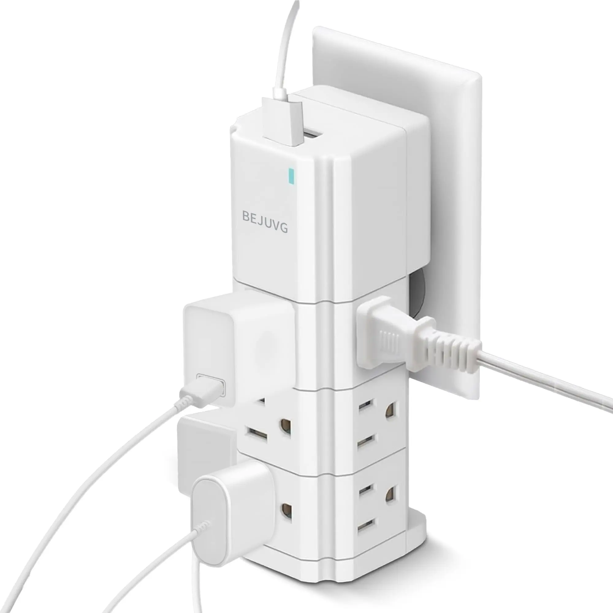 BEJUVG Multifunctional Power Strip - Flat Smart Indoor Power Outlets Strip with Multiple Sockets, 5V/3.1A Fast-Charge USB Ports Socket for Home, Office (White)