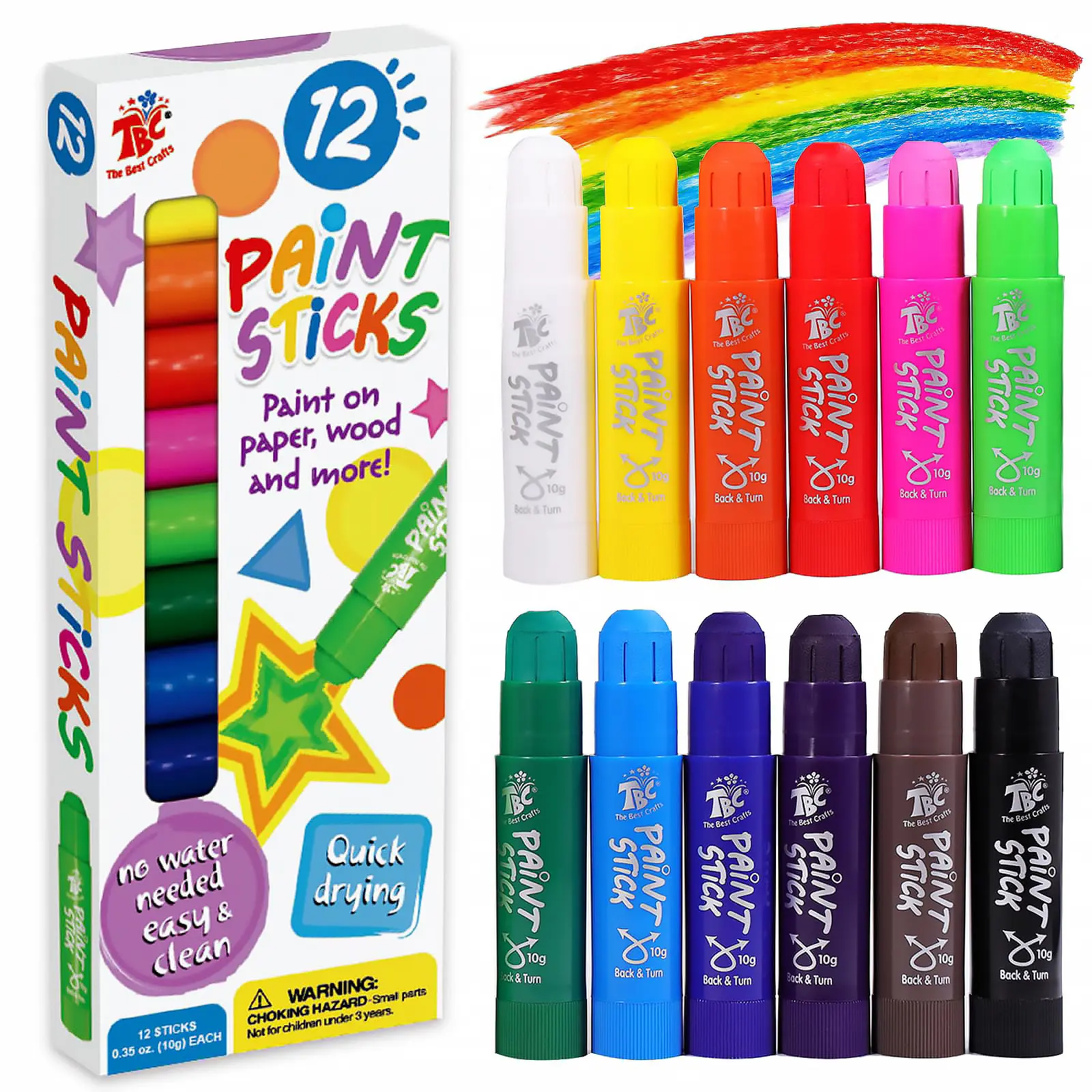 TBC Washable Non-Toxic Tempera Paint Sticks Art Painting Supplies Set Pack - 12 Classic Colors, Art Materials for Kids Crafts, All Skill Levels DIY Office Stationery, Back To School Haul