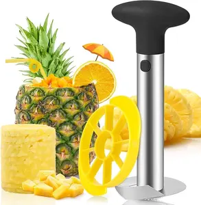 Premium Pineapple Corer and Slicer Tool - Pineapple Cutter with Sharp Serrated Tips - Easy to Use & Clean - Stainless Steel Core Remover for Pineapple - Slice and Core Fruits with Ease(Black)