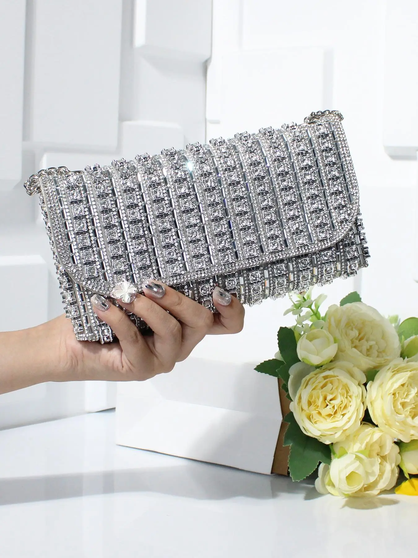 Women's Elegant Rhinestone Decorated Evening Bag, 2025 New Style Exquisite Trendy Clutch Bag, Luxury Fashionable Bag for Party Decoration, Luxury Desi