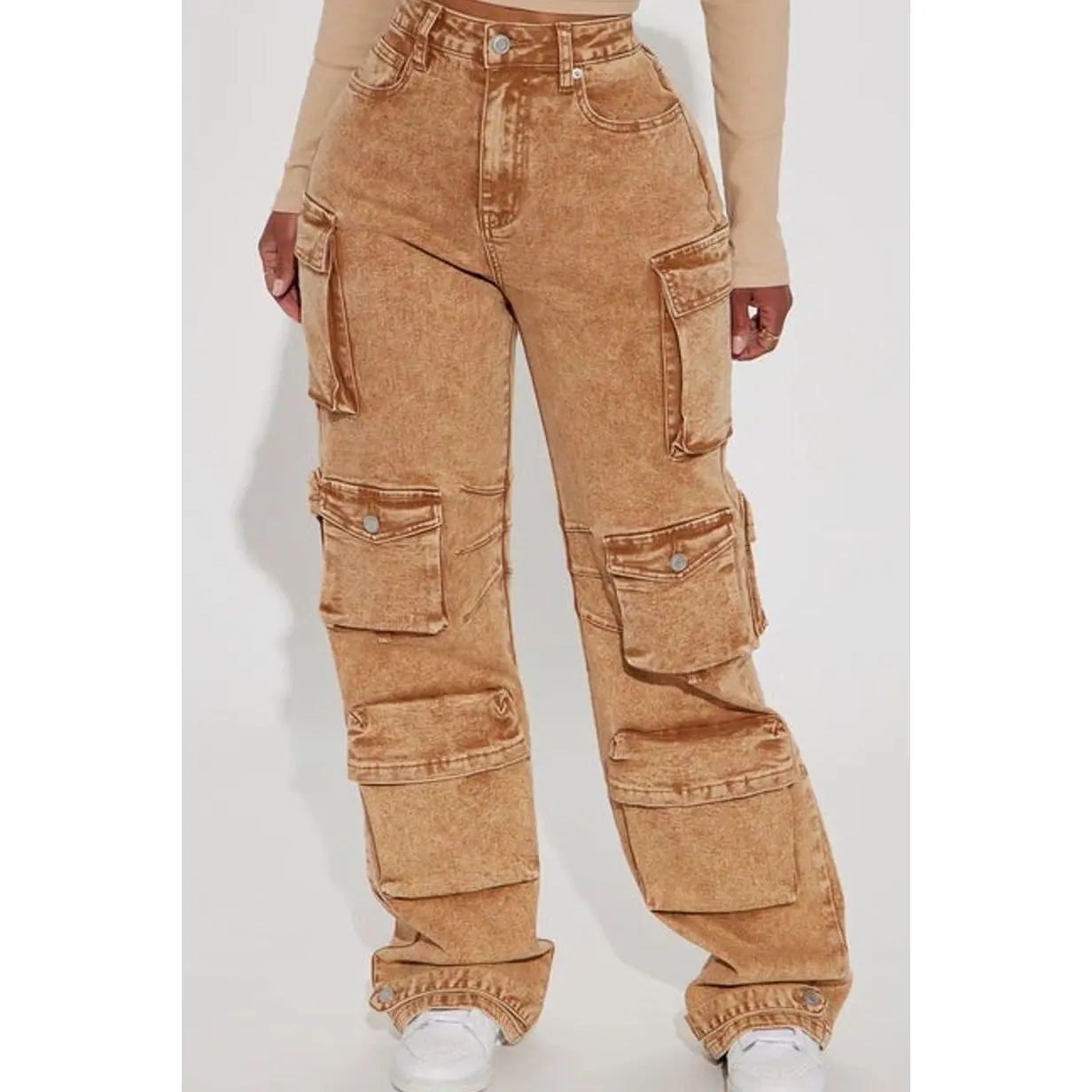 Devoted To It Stretch Cargo Straight Leg Jeans - Brown D