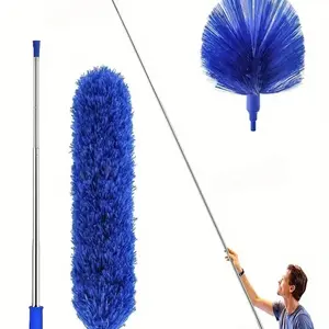 1pc Extendable Spider Web Duster with Stiff Bristles, Retractable Stainless Steel Pole, Extendable Handle for Indoor & Outdoor Cleaning, No Battery Required, Home Cleaning Tool, Household Cleaning Tool, Ideal for Kitchen, Bedroom, Bathroom