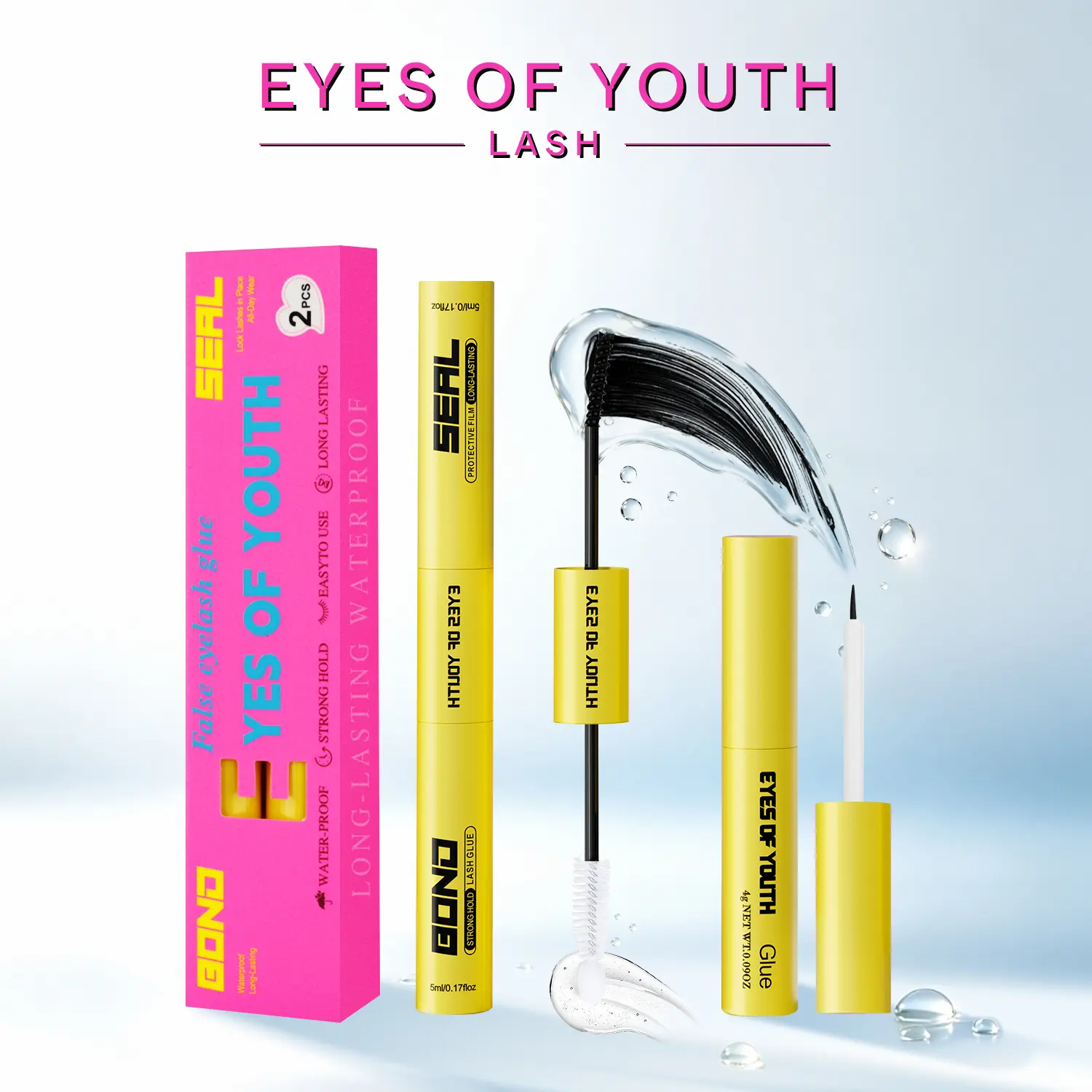 【Great Value】Lash Cluster Glue, Waterproof Bond & Seal Eyelash Adhesive for Clusters, Black Lash Glue, Long-Lasting 72H Hold, Latex-Free, At-Home Use, Multi-Pack, Eyes of youth