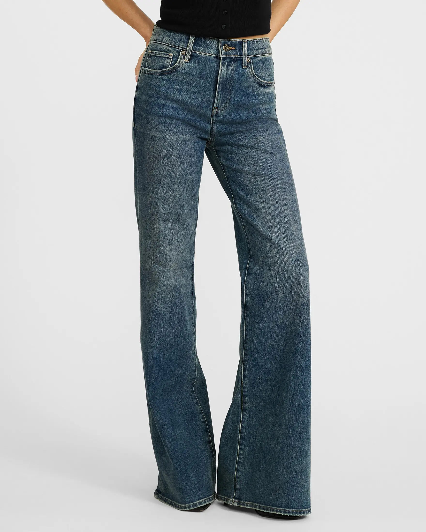 Express High Waisted Medium Wash Relaxed Flare Jeans
