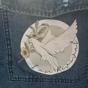 Blue Denim Light Weight Jacket with Dove and Floral Design I am Revival Print