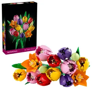576 Pieces Colorful Tulip Bouquet Building Set, Adjustable Stem Preserved Flower DIY Kit, Home Office Decor, Decorative Flowers, Perfect Gift for Flower Lovers