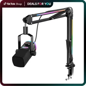 FIFINE AM8ProT Gaming Microphone Kit XLR USB Dynamic PC Mic with RGB Lighting Boom Arm for Podcast Recording & Streaming Tap-to-Mute Mix Control Headphone Jack, for USB-C Phone, AmpliGame AM8PROT