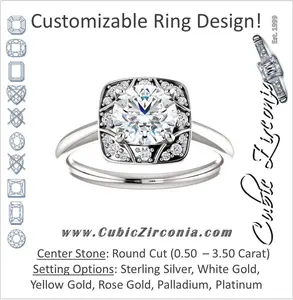 Cubic Zirconia Engagement Ring- The Rachal (Customizable Segmented Cluster-Halo Enhanced Round Cut Design with Thin Band)