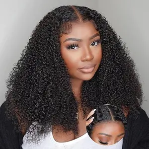 Afro Kinky Curly Glueless Wig 5x5 Bleached Knots Wear Go Wig Pre Cut HD Lace Front Wig 100% Kinky Curly Human Hair Wigs For Women