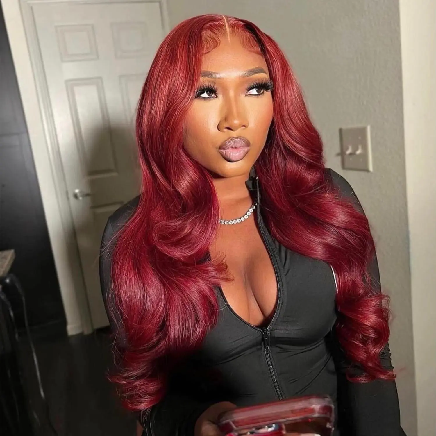 99J Burgundy Lace Frontal Wig 180% Density Body Wave Lace Front Wig 13x6 HD Transparent Lace Front Wig Human Hair Pre Plucked 99j Colored Wig for Women