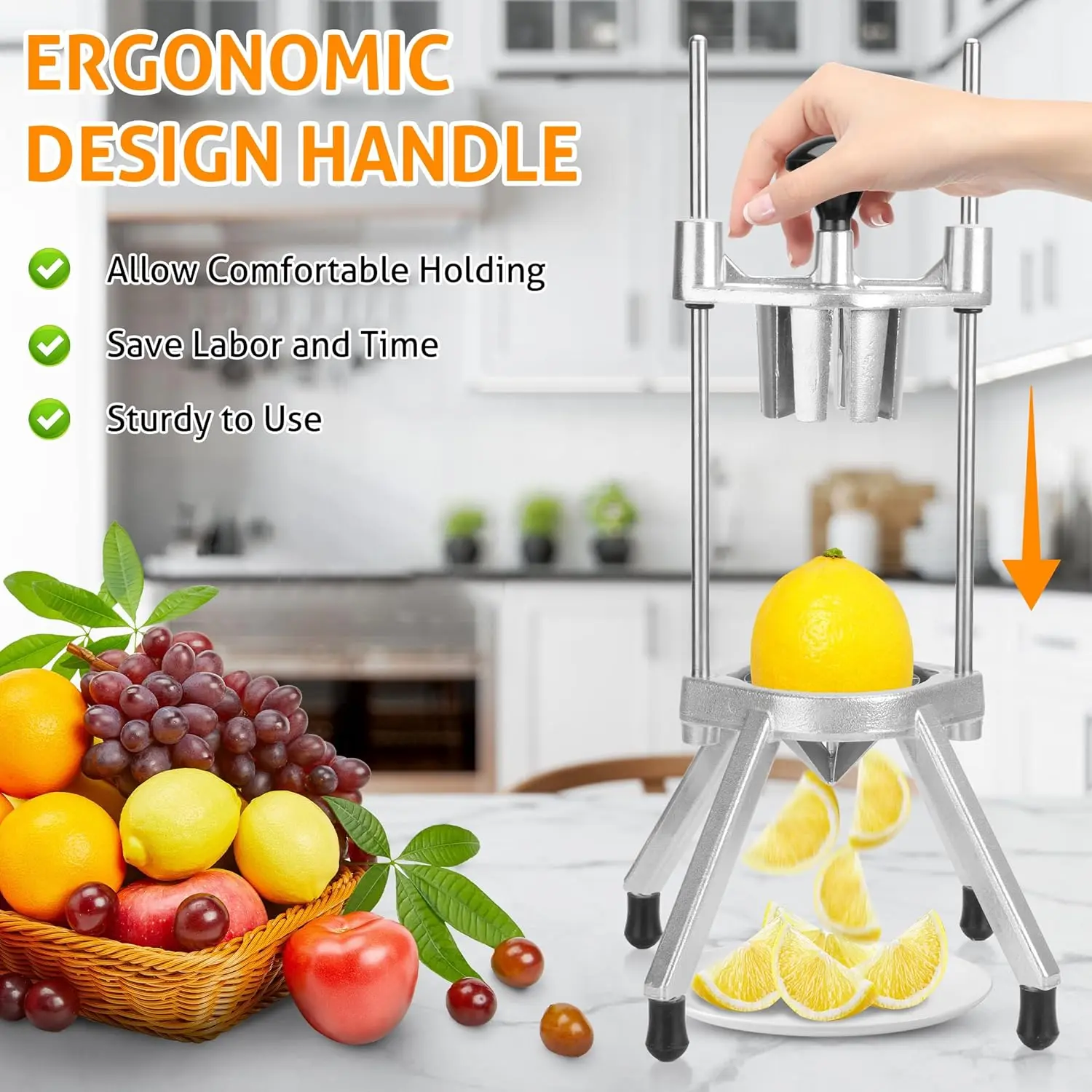 8-Segment Commercial Fruit Vegetable Slicer - Easy-to-Cut Stainless Steel Blade Fruit Cutting Tool, Labor-and-Time-Saving Vegetable Tool for Bars, Restaurants, Easy-To-Cut Blade