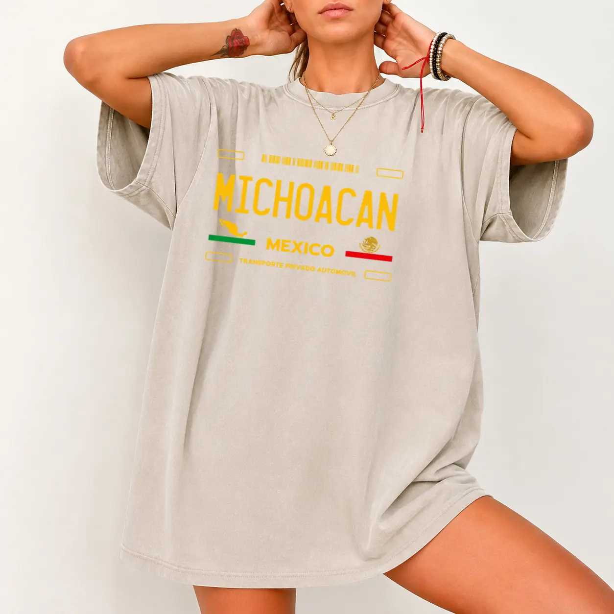 100% Cotton Casual T-Shirt Michoacan Mexico License Plate Aesthetic T-Shirt - 100% Cotton, Soft & Comfortable, Short Sleeve, Round Neck, Ideal For Casual Attire, Machine Washable Graphic Menswear Golf Gift T-Shirt For Men And Women