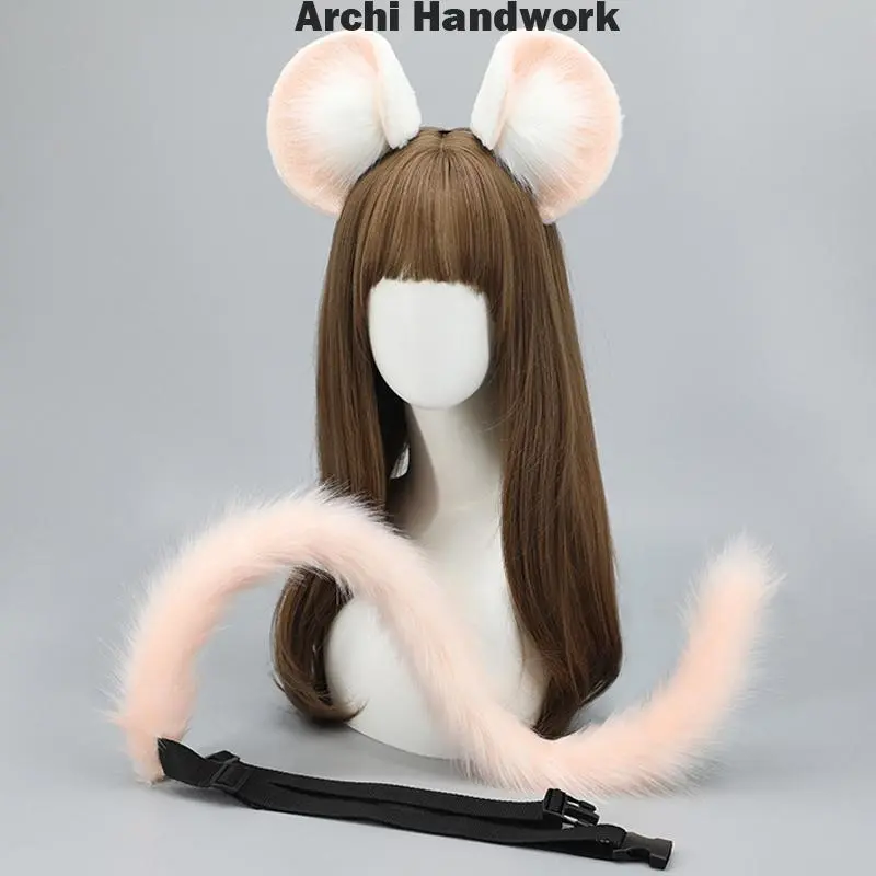 Archi Handwork Mouse Ears Headband Fluffy Tail Set Furry Headwear ...