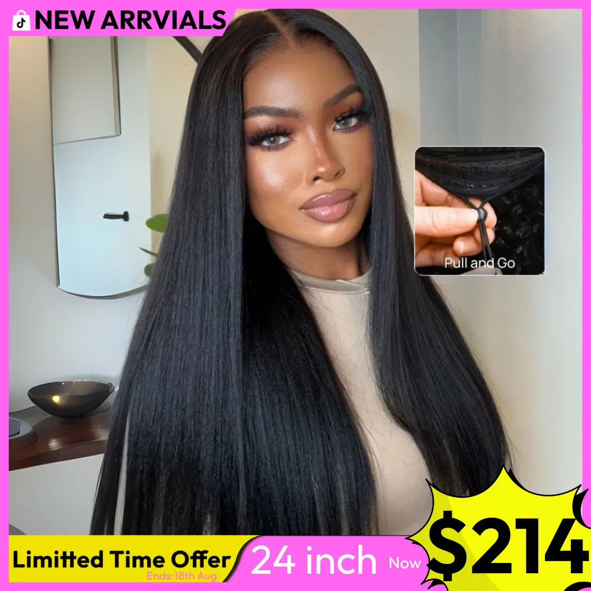 UNice Glueless Yaki Straight Wig Pre-cut 7x5 HD Lace Frontal Human Hair Wigs with Pre-plucked Hairline for Beginners Easy Install Natural Scalp SummerArrvials #SoHoChic #TikTokShopBackToSchool