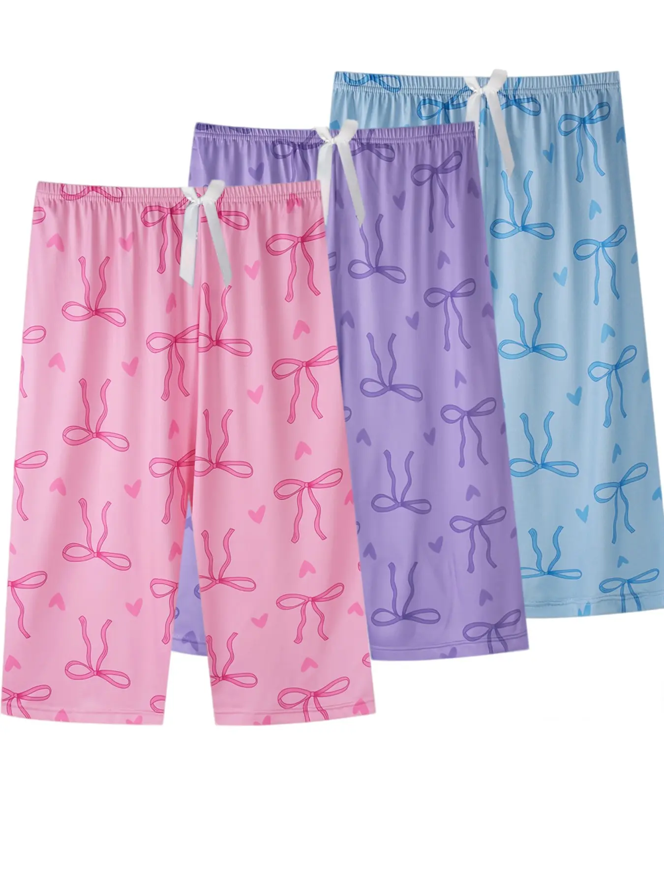 3-Pack Women's 7/8 Sleep Pants, Butterfly Knot Print, Plus Size Floral Summer Pajama Shorts, Loose Fit Casual Home Wear, Loungewear, Nightwear, Womenswear, Pjs, Casual Sleepwear Loungewear