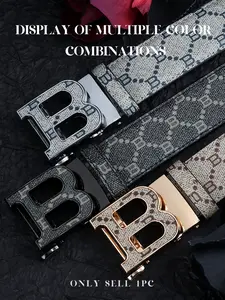 Stylish Men's Belt with Automatic Buckle, Trendy Letter B Design for Casual Look, Fashionable Waistband for Everyday Wear, High Quality Buckle, Durable Belts