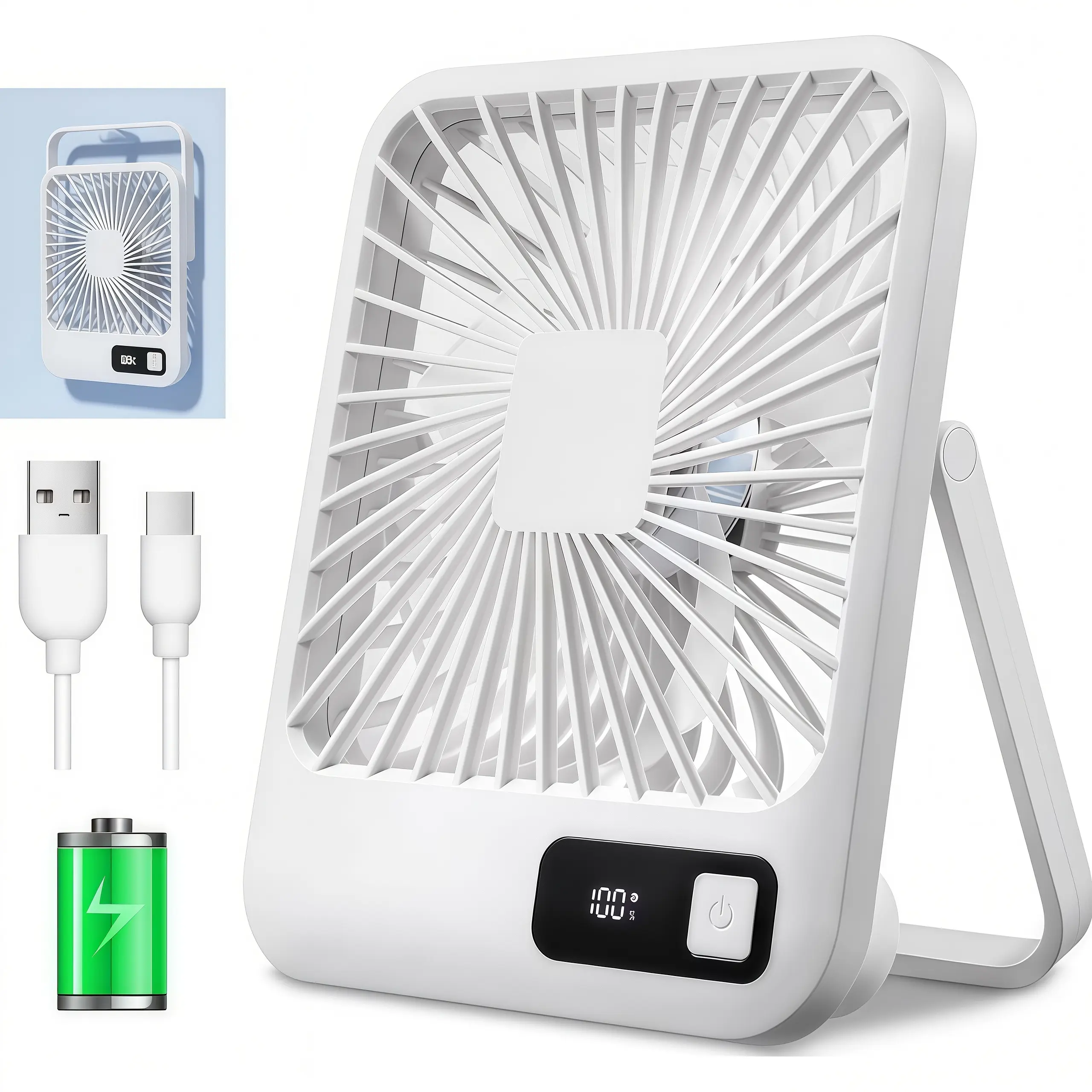 LMMAKE Multifunctional Portable Fan - 1PC, 5-Speed, 180° Rotatable, USB Port Rechargeable (Batteries Included), Ultra-Quiet, Convertible Hanging, for Office, Sleep Aid Cooling Needs, Multifunctional Fan, Portable Fans