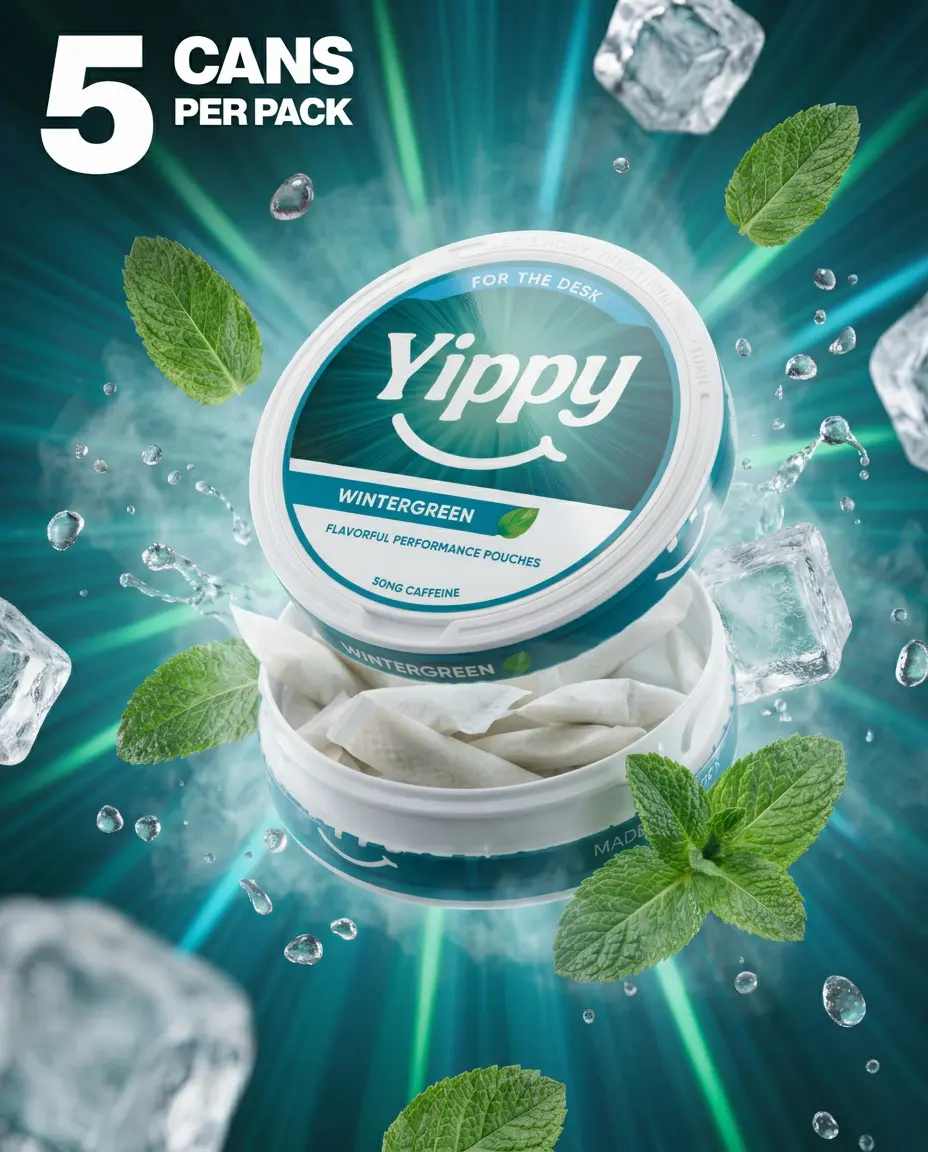 Yippy 5 Pack of Energy Pouches - For the Desk, Flavorful, Nicotine-Free, L-Theanine, 50mg Caffeine, Rhodiola