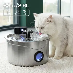 Stainless Steel Automatic Pet Water Fountain, Motion Sensor Auto Water Dispenser, Wireless Battery Powered Ultra Quiet Drinking Fountain with Activated Carbon Filter Easy Clean for Indoor Cats