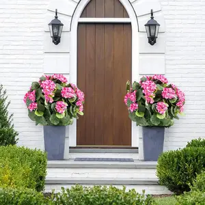 2-Pack 21in Lifelike Fake Silk Begonia Ball Topiary Flower-Shaped Artificial Trees with Ground Spike & Leaf, Outdoor/Indoor Decoration Ornaments for Balcony, Patio Design, Home Decor Gift