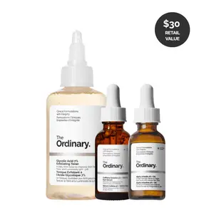 The Ordinary The Bright Set, 3-Step Regimen for Radiant, Even Skin Tone with Glycolic Acid 7% Exfoliating Toner, Alpha Arbutin 2% + HA, and Caffeine Solution 5% + EGCG | Skin Care Set