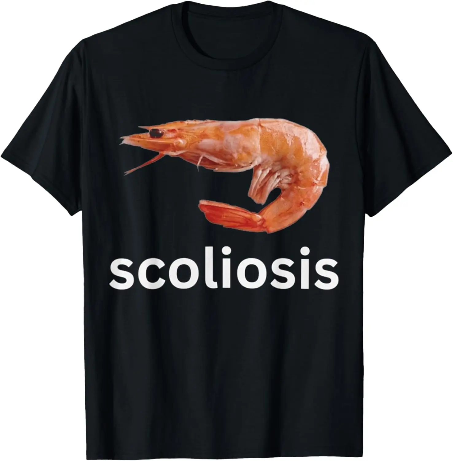 Men's Unisex Short-Sleeve Crew Neck Casual Cotton Daily Support Tee - Scoliosis Support Top with Shrimp Calling Graphic Print