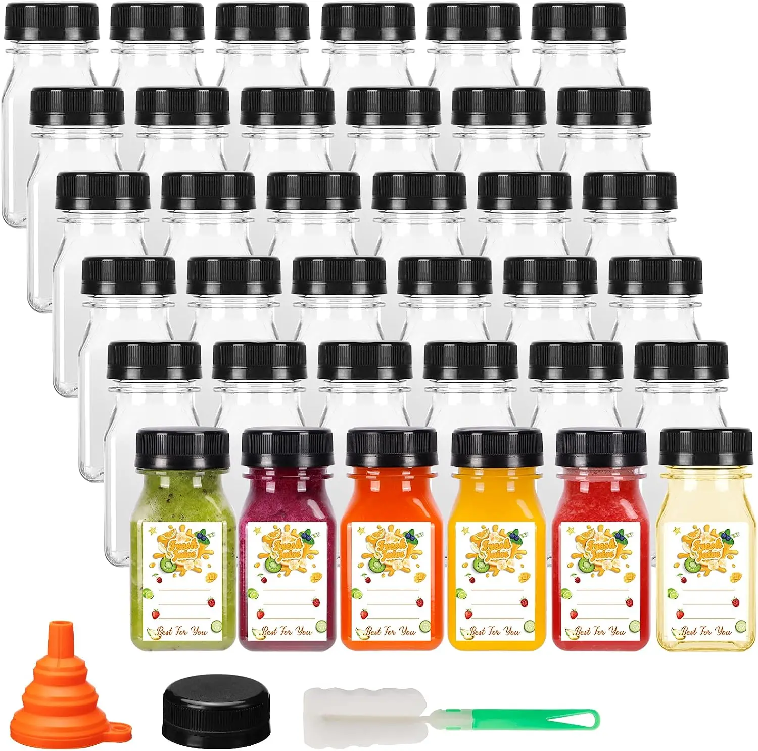 36 Pack 4oz Small Plastic Juice Bottles with Caps – Empty Reusable Clear Bulk Beverage Containers for Juice, Milk, Water, and Other Drinks – Perfect for Christmas Parties, Weddings, Events, and Homemade Gift Giving