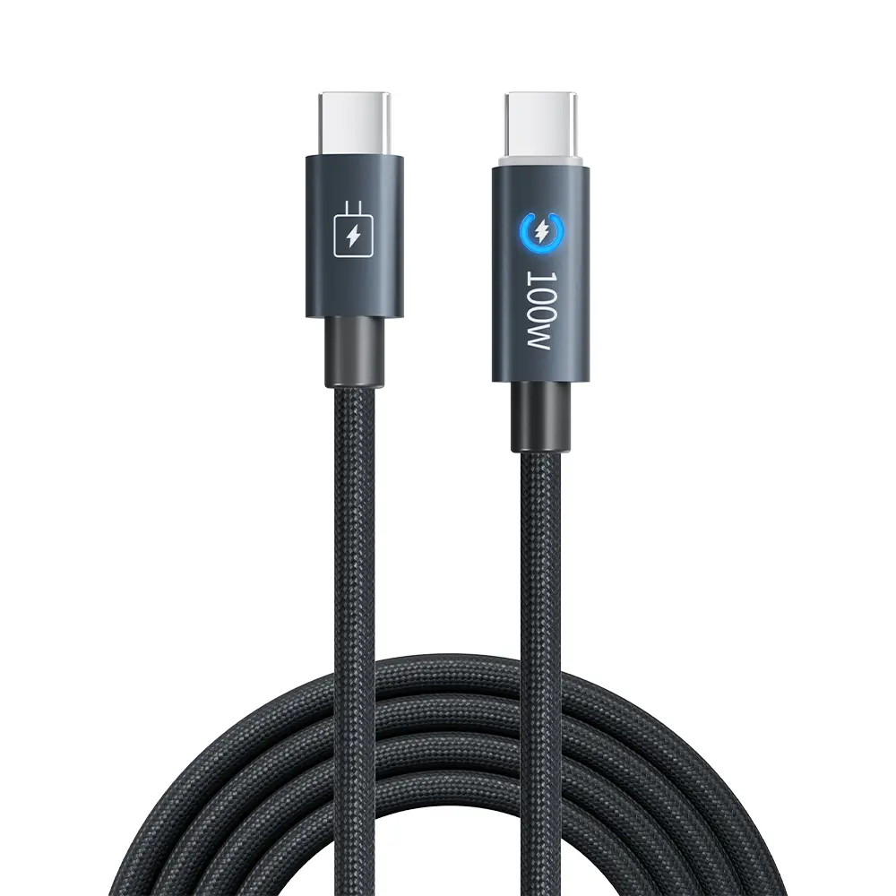 Smart Auto-Stop Charging Cable, 5FT USB-C to USB-C Fast Charging Cable, Up to 100W Braided Cord with LED Indicator, Overnight Charging Protection, Compatible with iPhone 17 16 15, Samsung Galaxy, Google Pixel, Tablets and Laptops