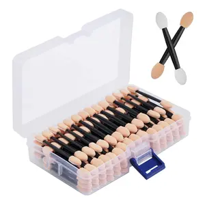 120PCS Disposable Dual Sides Eye Shadow Sponge Applicators with Container, 2.44' Length Eyeshadow Brushes Makeup Applicator