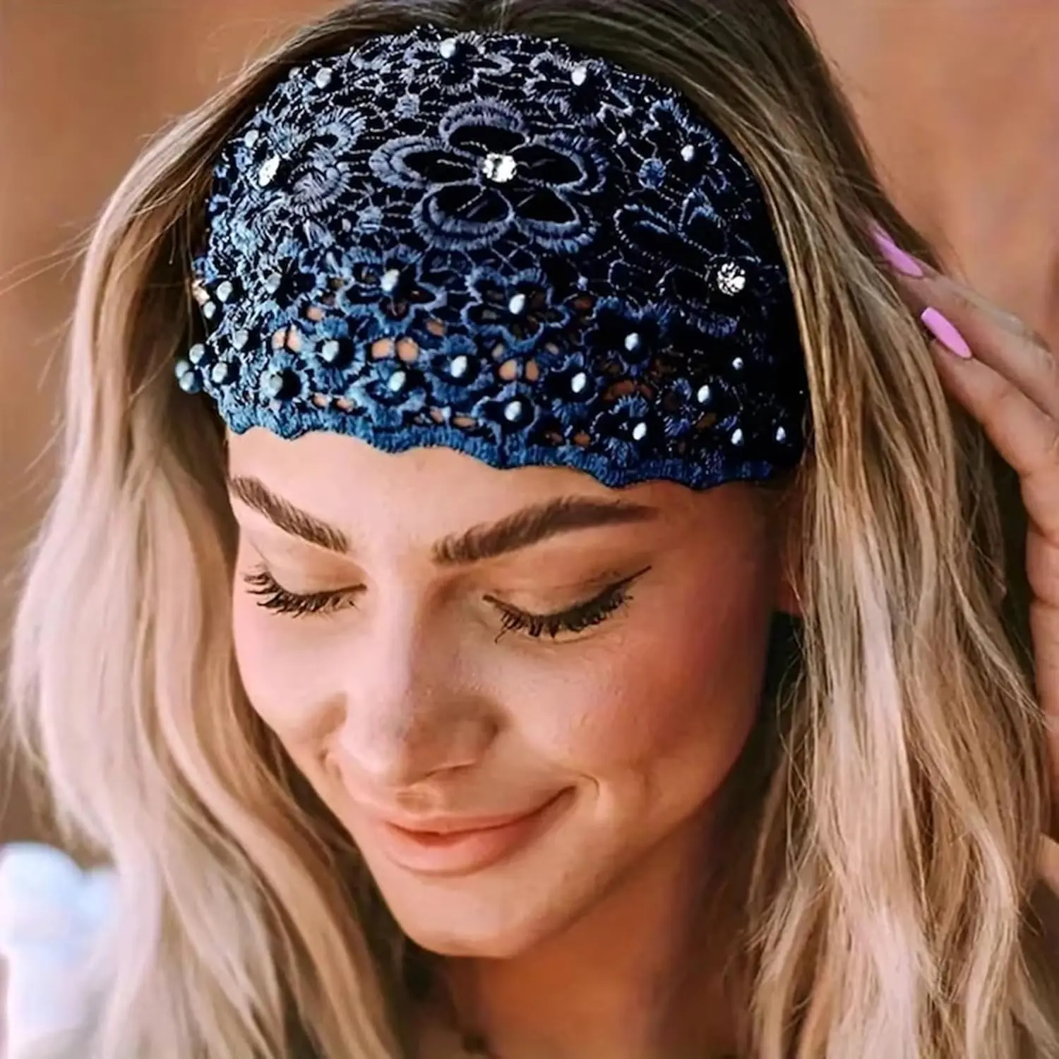 Women's Boho-Chic Crystal & Pearl Luxe Wide Headbands - 3pcs Set, Pearl Elegance Hair Accessories Ideal for Everyday Use