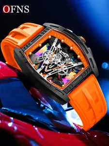 OFNS 1209 Bucket Shaped Watch Night Light Hand Waterproof Leisure Sports Quartz Watch Classic for Man, Luminous Watch with Calendar Display for Party, Daily Clothing Decor, Watch for Gift with Box, Trendy Multifunctional Modern Watches