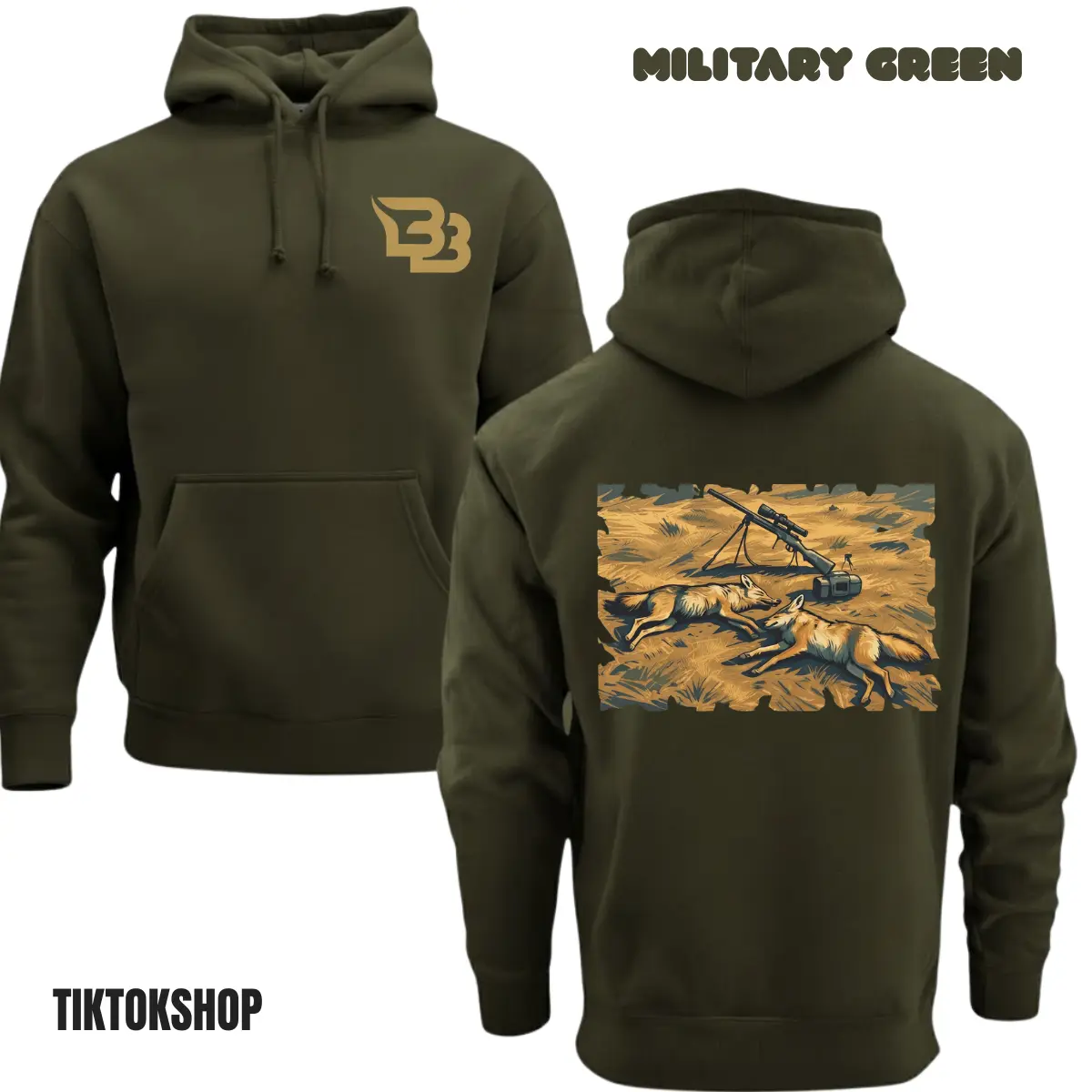 Coyote Night Hunting Hoodie - Coyote Hoodie - Hunting Coyote Hoodie Thermal Predator Hunter Gear - BB Design Outdoor Predator Hunter Apparel - Gilf For Hunters