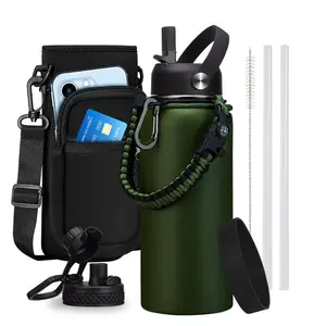 32oz 40oz 64oz 128oz Insulated Water Bottles with Straw & Chug Lid, Paracord Handle, Triple Wall Stainless Steel Wide Mouth Thermal Flask