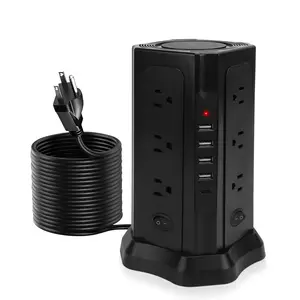 Power Strip Tower, Charging Tower for Multiple Devices, 16.5FT Surge Protector Tower with 12 AC Outlets 5 USB Ports (1 USB C) Overload Protection for Home Kitchen Dorm Office Desk (black-16.5ft)