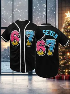 High Quality Men Women #67 Six Seven Stitched Casual Shirt,Ice Cream Pattern Loose Fit Baseball Jersey, Breathable Embroidered Letter Design, Quick-Dry Sports Shirt for Party,Games,Outdoor Activities
