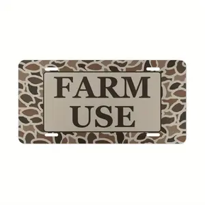 Old School Camo "Farm Use" Vanity Plate/License Plate, Gifts for Him, Hunting Gifts, Farming Gifts, Aluminum Front License Plate- 6X12- Inch Polished Metal Standard Plate, Easy to Install, Car Trim Accessories, for Decor Only, Made in USA