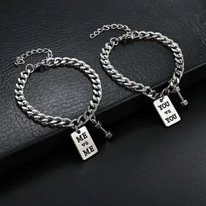 Retro punk trend small dumbbell tag bracelet niche personality simple unisex jewelry
