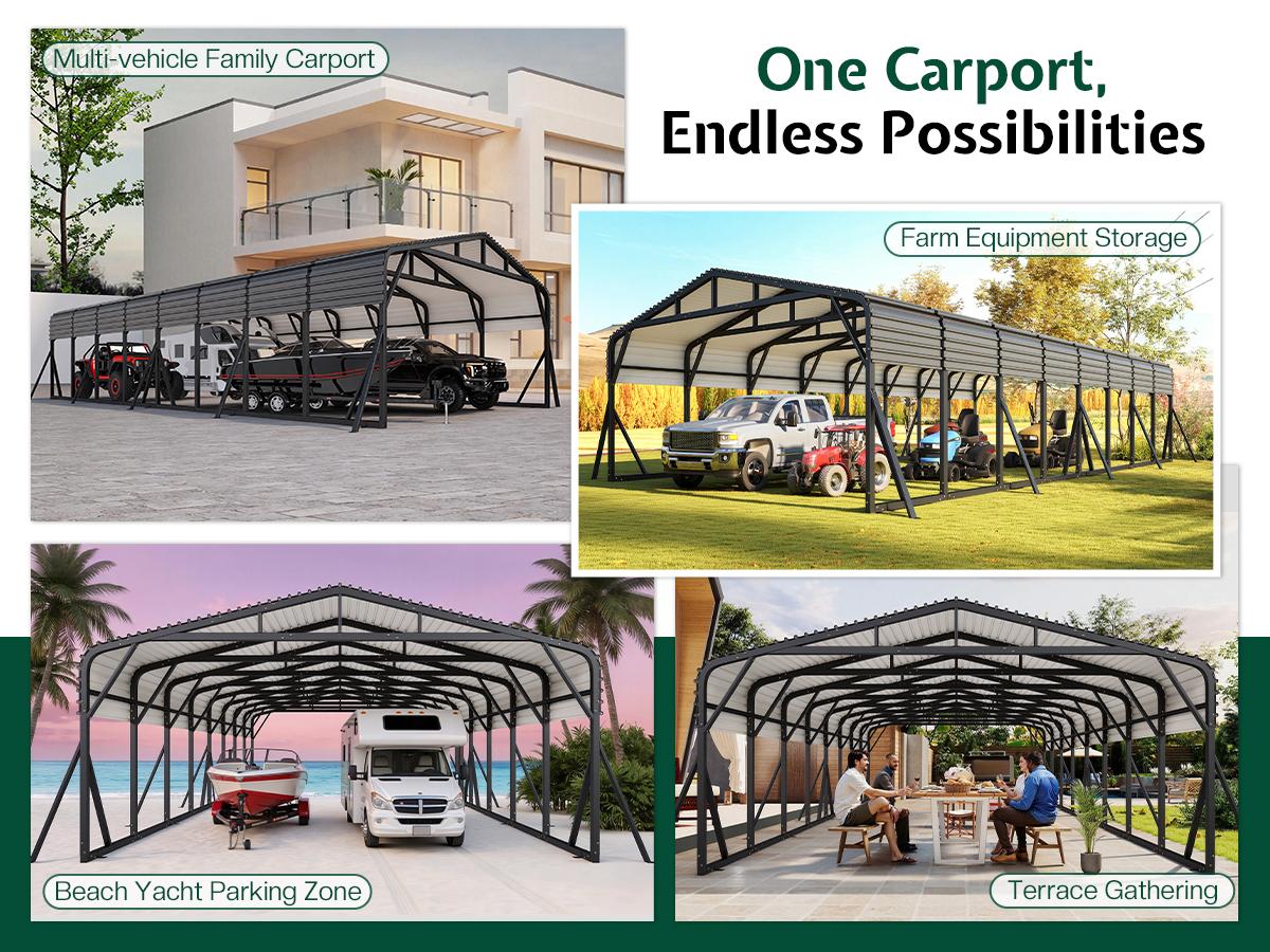 VanAcc 20x30 FT/20x40 FT Heavy Duty Metal Carport, All-Weather Steel Car Shelter with Galvanized Roof, Reinforced Frame and Enhanced Base for Outdoor Garage or Parking