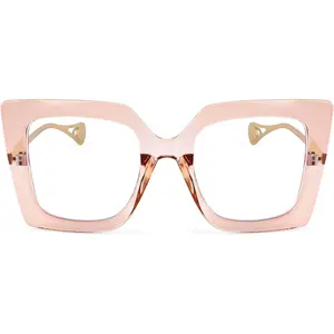 Super large square cat eye fashion blue light blocking glasses with eyeliner beads inlaid arm