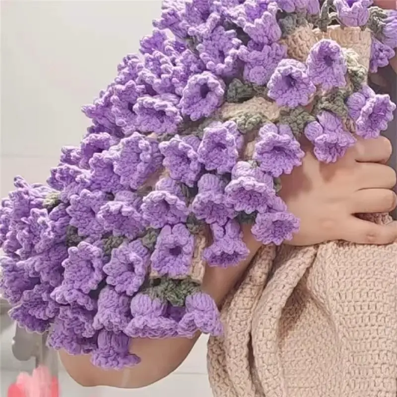Handmade Crocheted Throw Blanket, Floral Wool with Lily of the Valley & Roses, Unique 2-in-1 Bouquet Gift for Cozy Home Decor & Leisure Use, Crochet Flowers Bouquet, Decorative, Bouquet Blanket